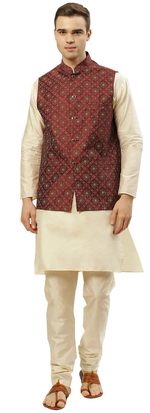 Elegant Bandhgala Men's Sleeveless Nehru Jacket - Traditional Indian Style Waistcoat (Maroon)