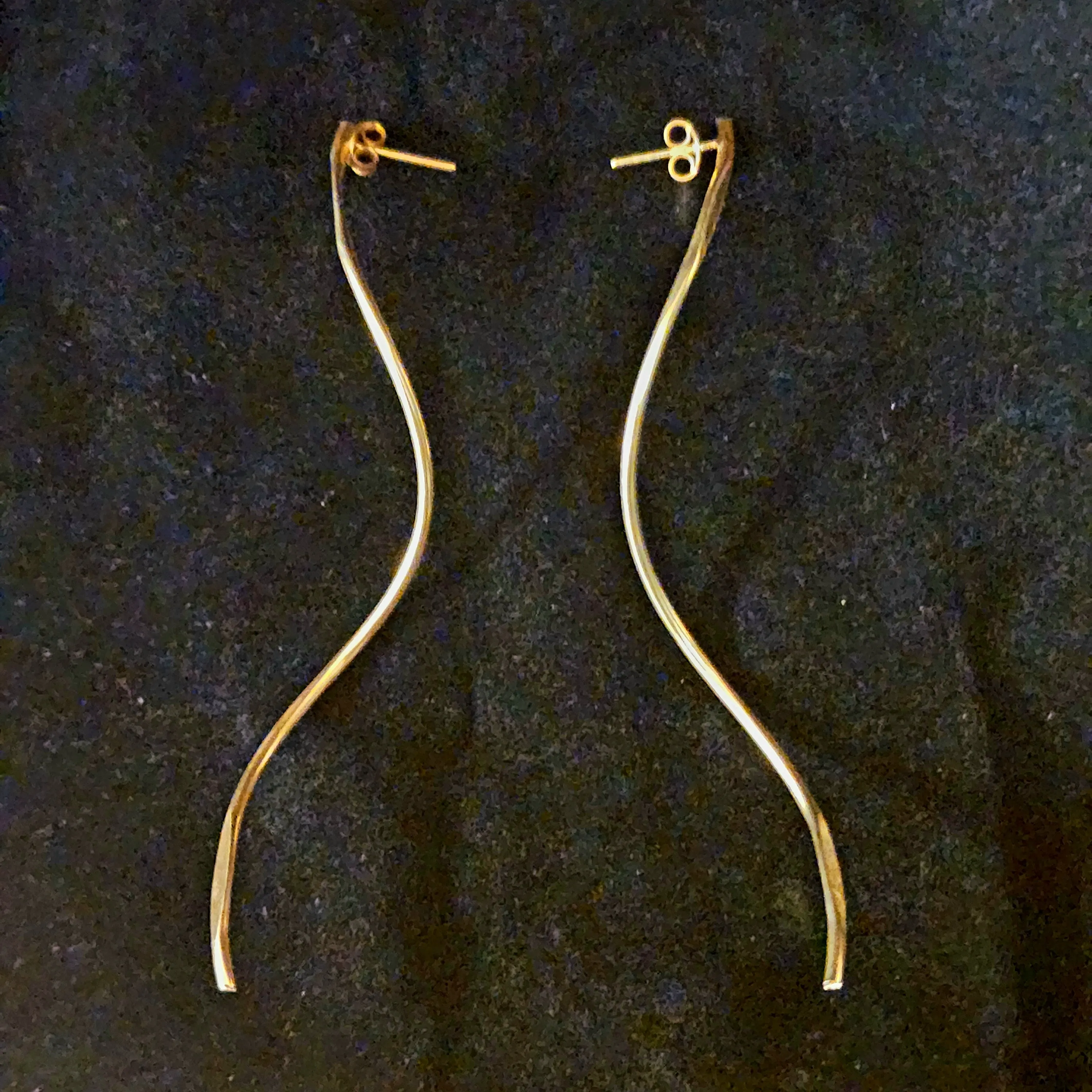 Elegant Long Wavy Gold Earrings