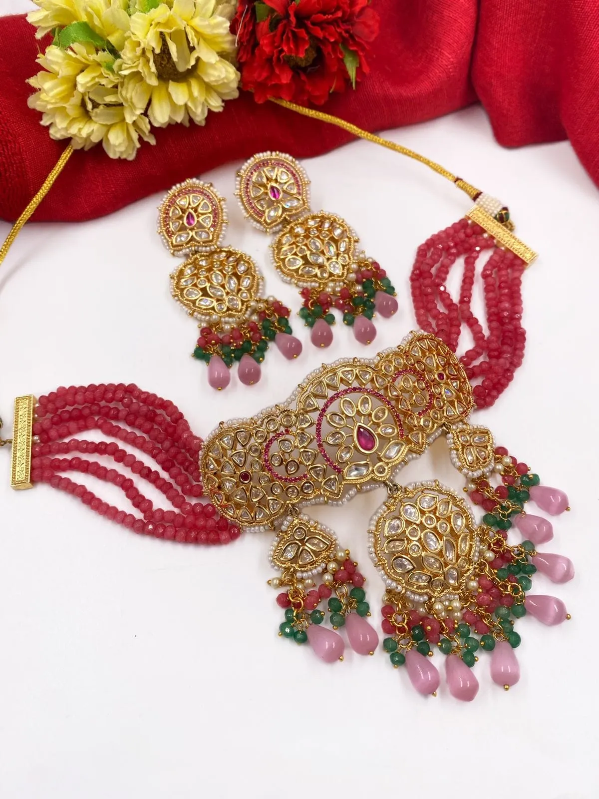 Exclusive Handcrafted Heavy Kundan Choker Necklace Set For Weddings By Gehna Shop