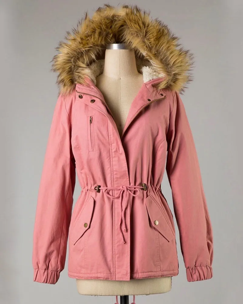 Faux Sherpa Lined Military Hooded Utility Parka Jacket in More Colors