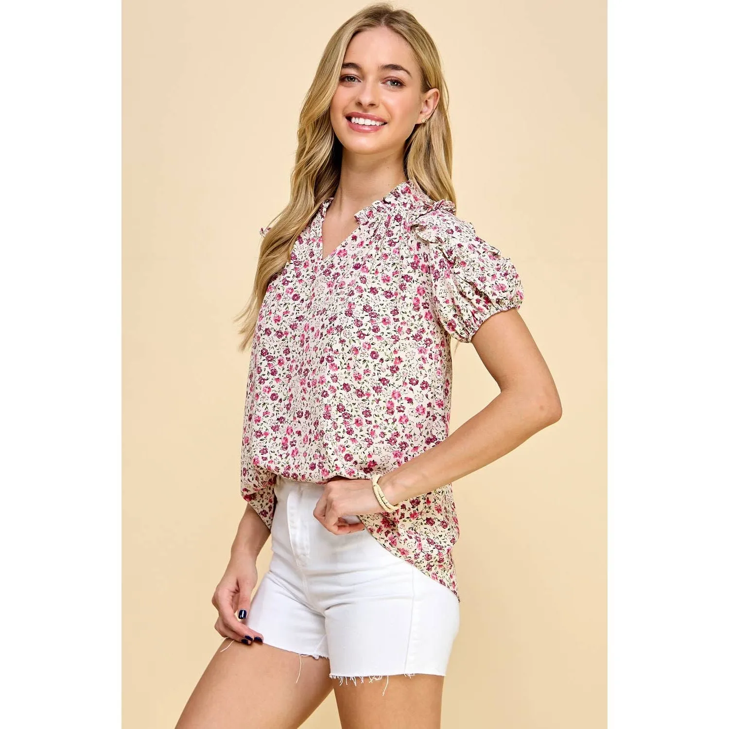 Floral Printed Ruffled Sleeves Top