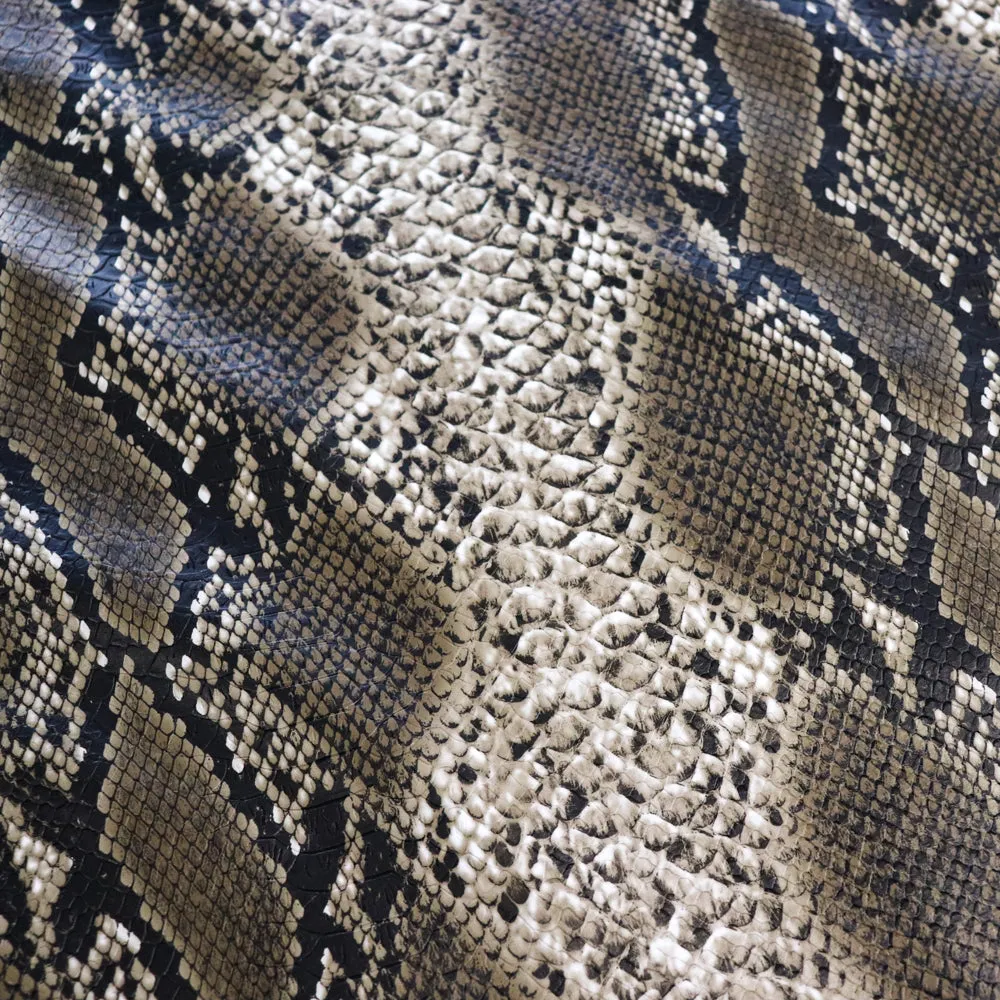 FS1157 Cobra Snake Skin Scale Texture Stretch Leather Feel PU Fabric Brown