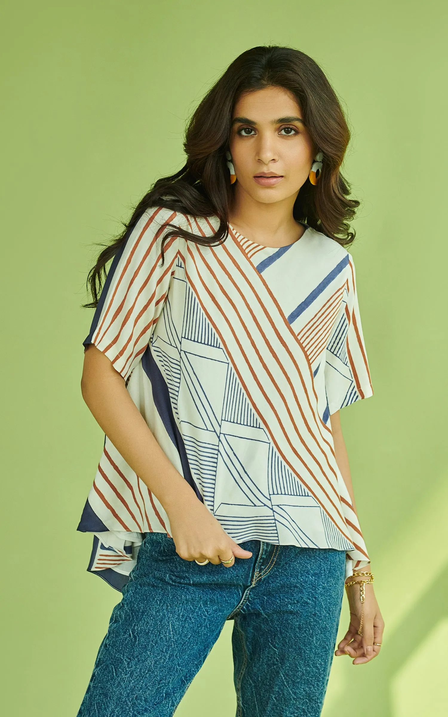 Geometric Printed Asymmetric Top