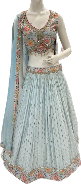 Georgette Blue Lehenga Choli with Hand Embroidery