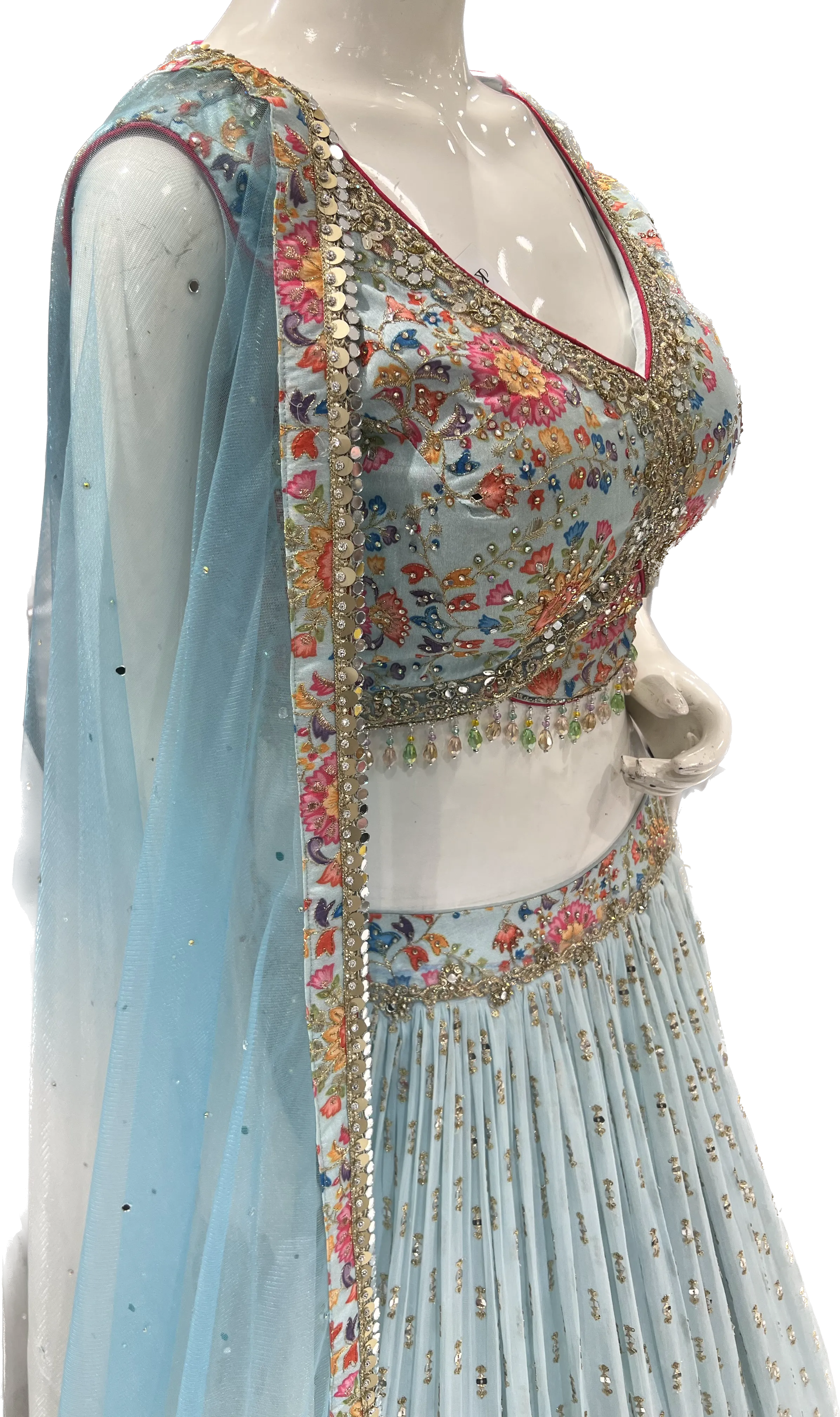 Georgette Blue Lehenga Choli with Hand Embroidery