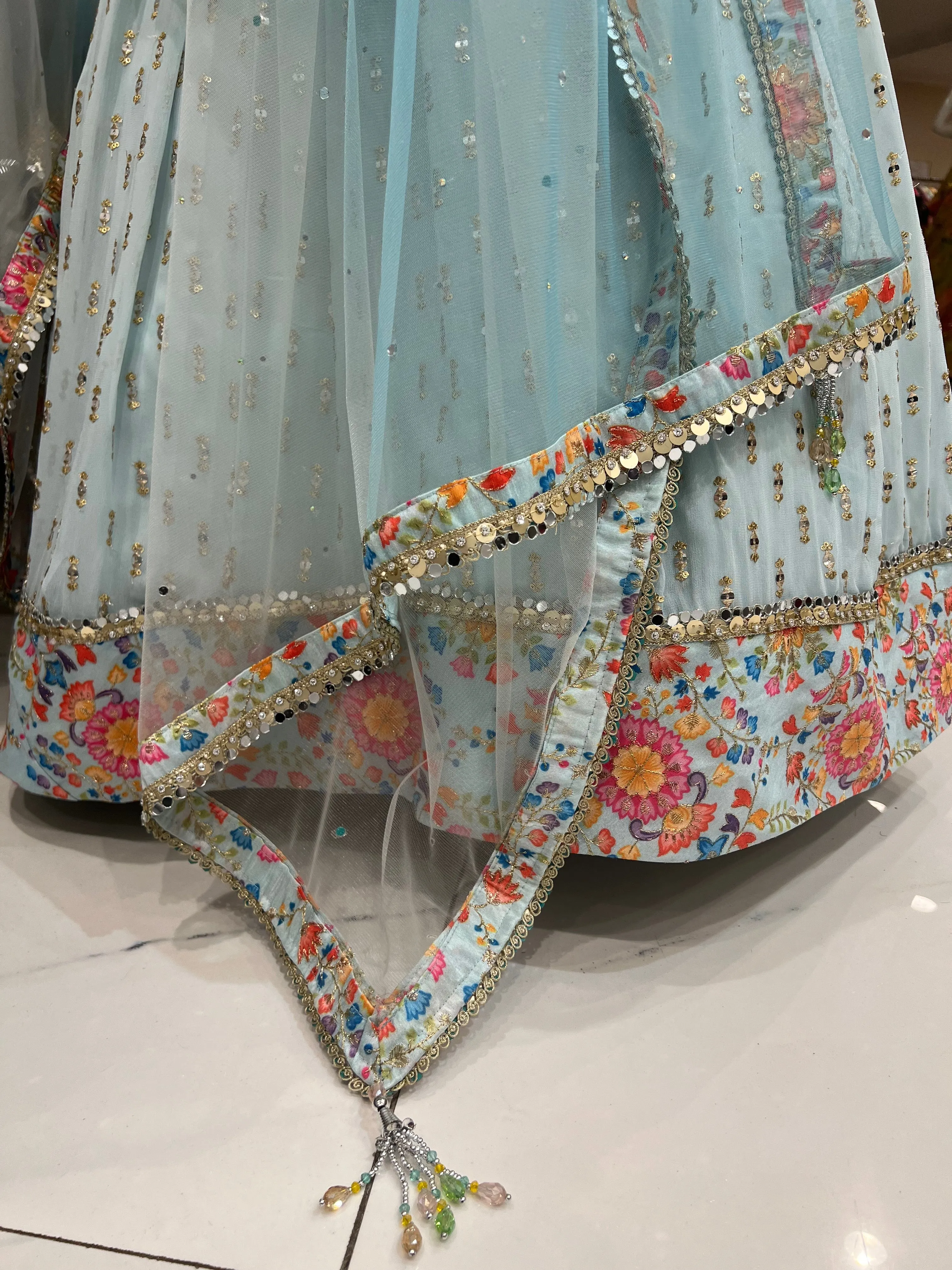 Georgette Blue Lehenga Choli with Hand Embroidery