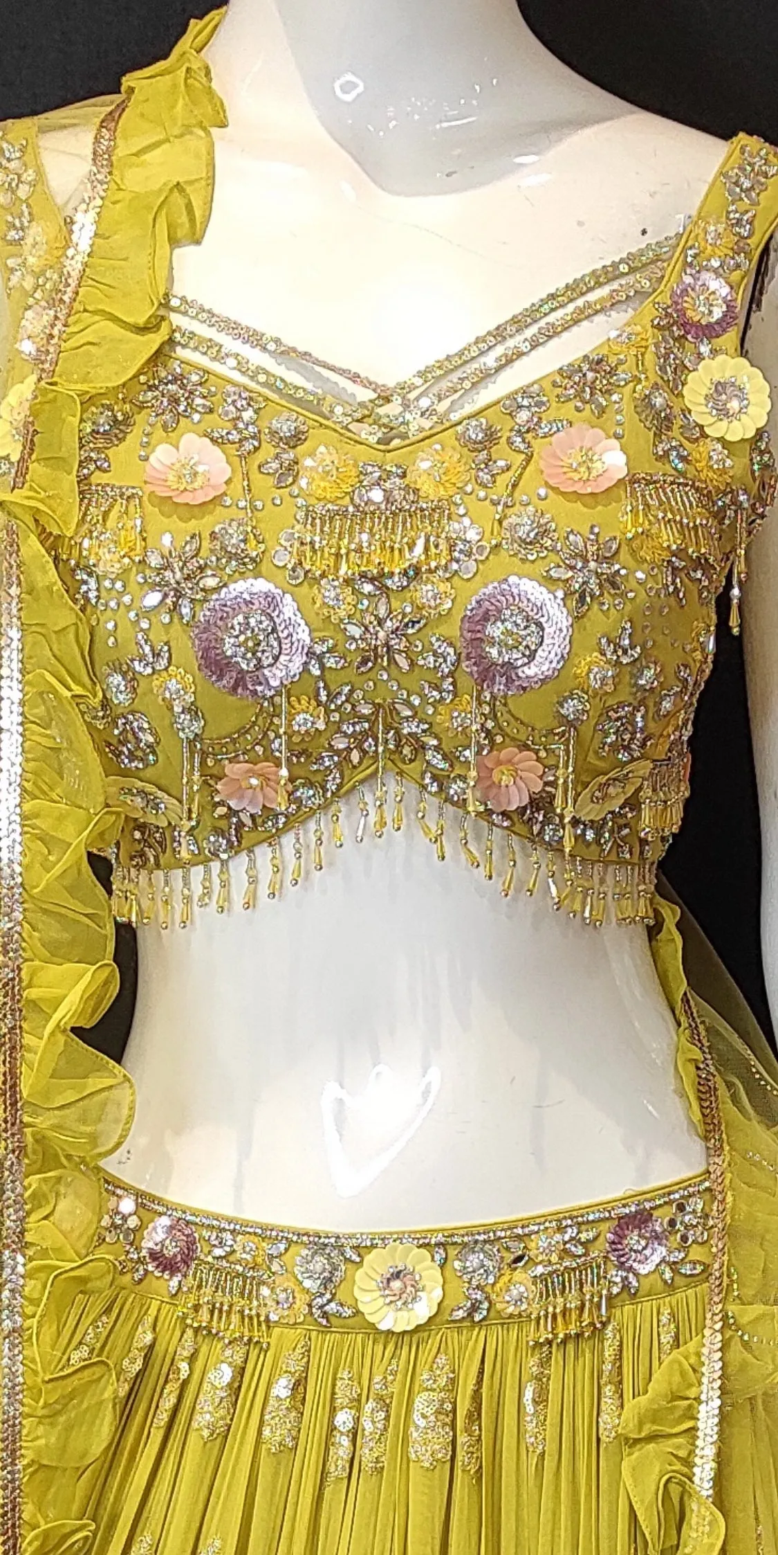 Georgette Lehenga Choli with Zari Work,Swarovski work and Hand Embroidery