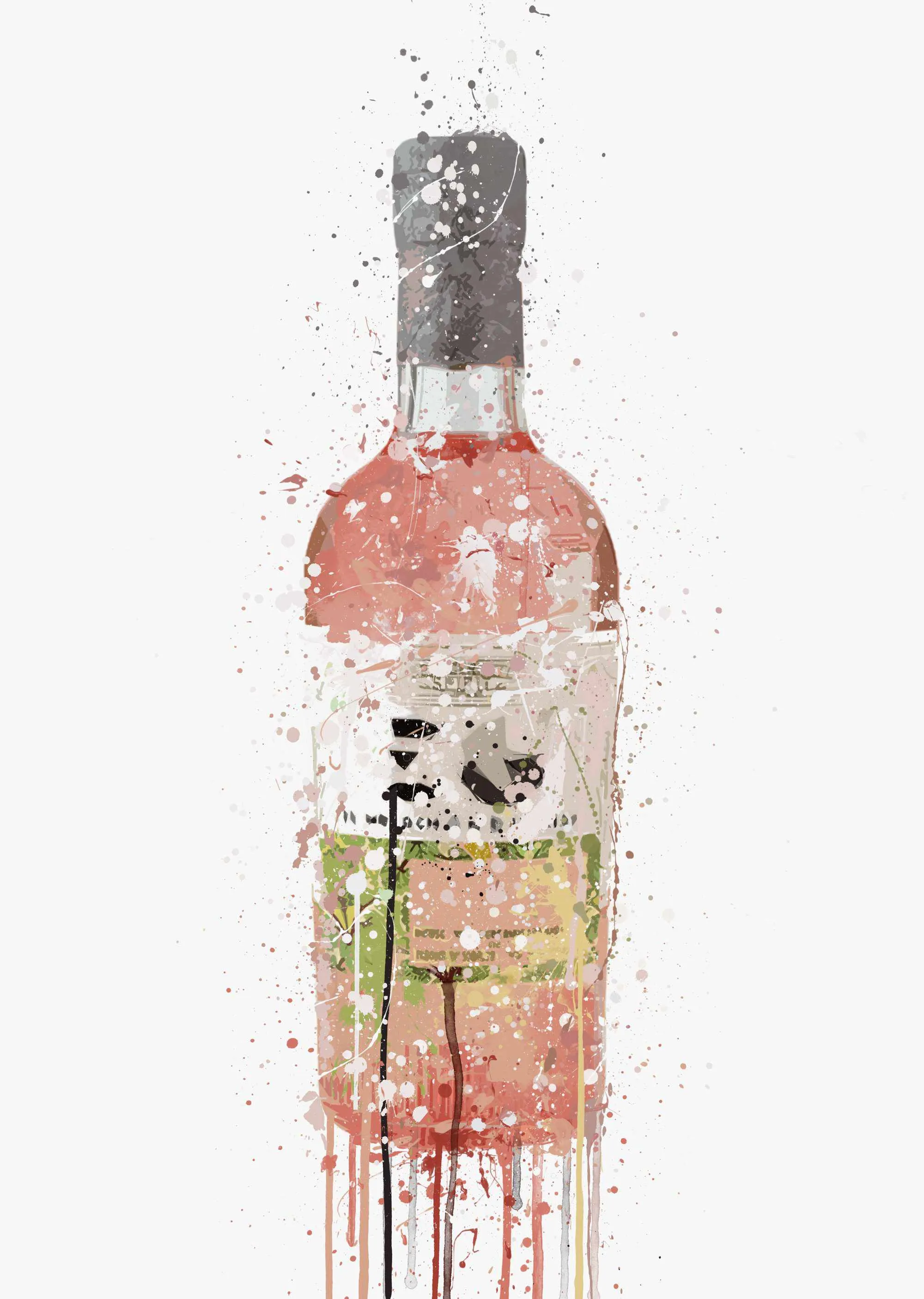 Gin Bottle Wall Art Print 'Soft Pink'