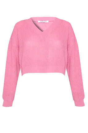 Glamorous Candy Pink V- Neck Crop Jumper