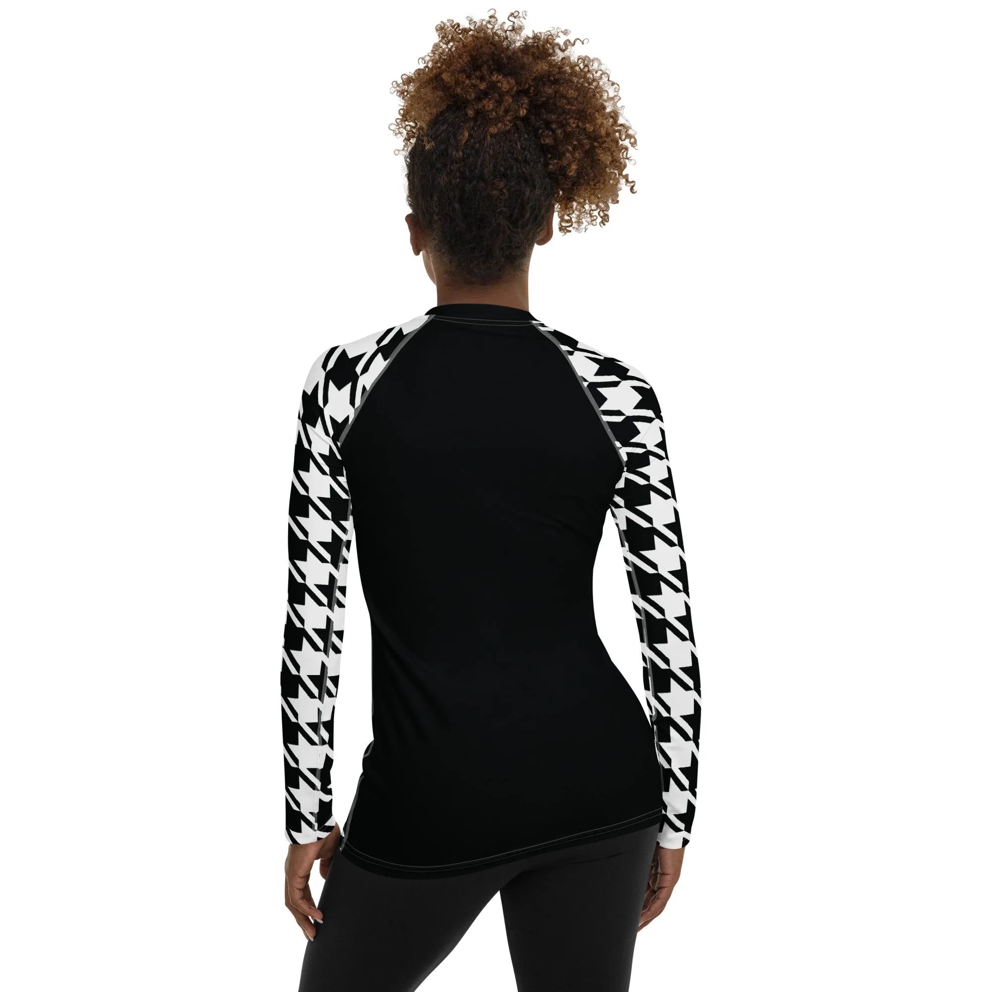 Graceful Strength: Women's Classic Judo Houndstooth BJJ Rash Guard Noir