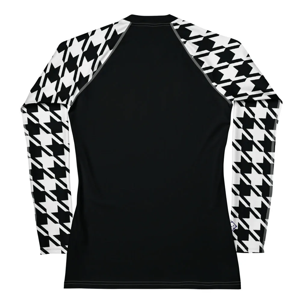 Graceful Strength: Women's Classic Judo Houndstooth BJJ Rash Guard Noir