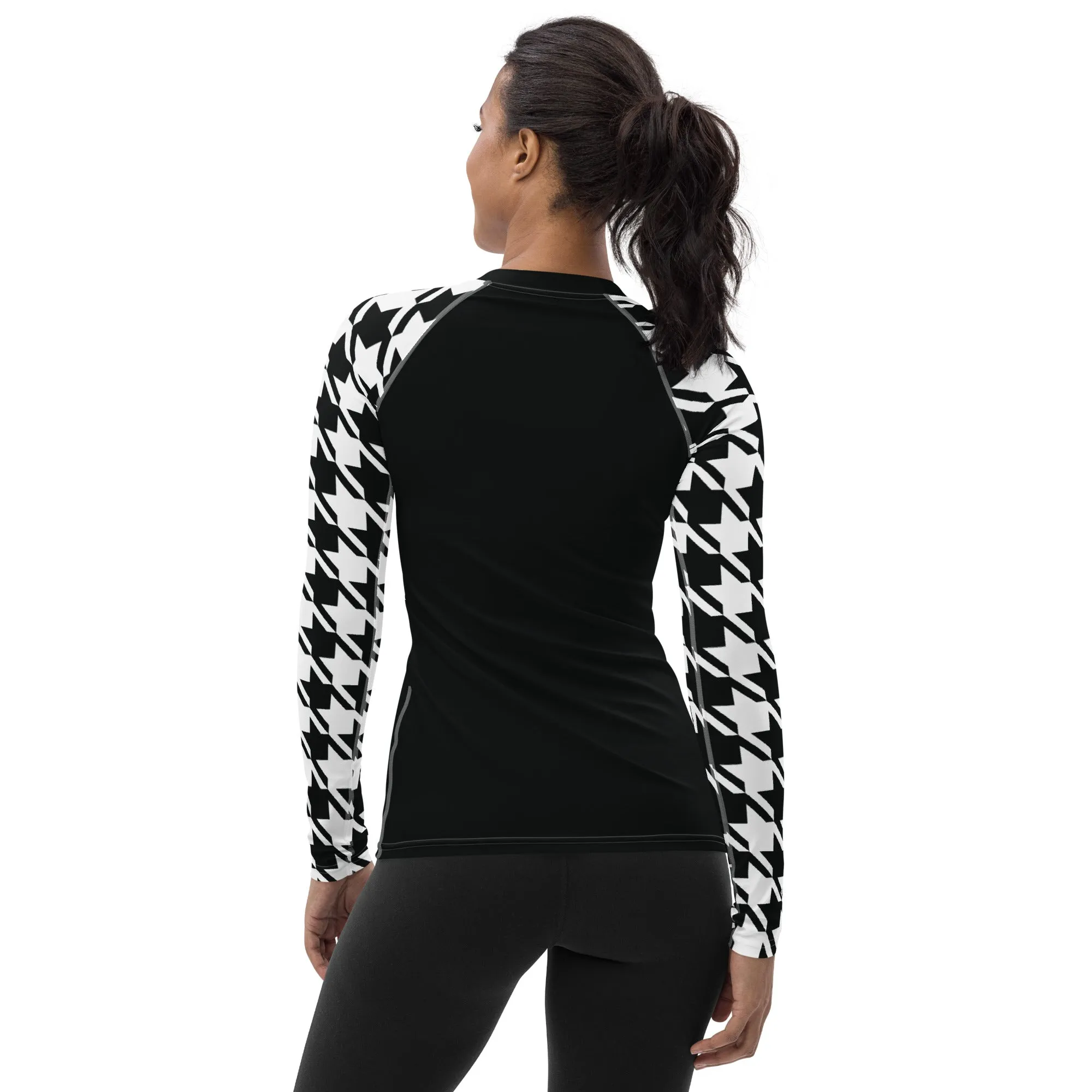 Graceful Strength: Women's Classic Judo Houndstooth BJJ Rash Guard Noir