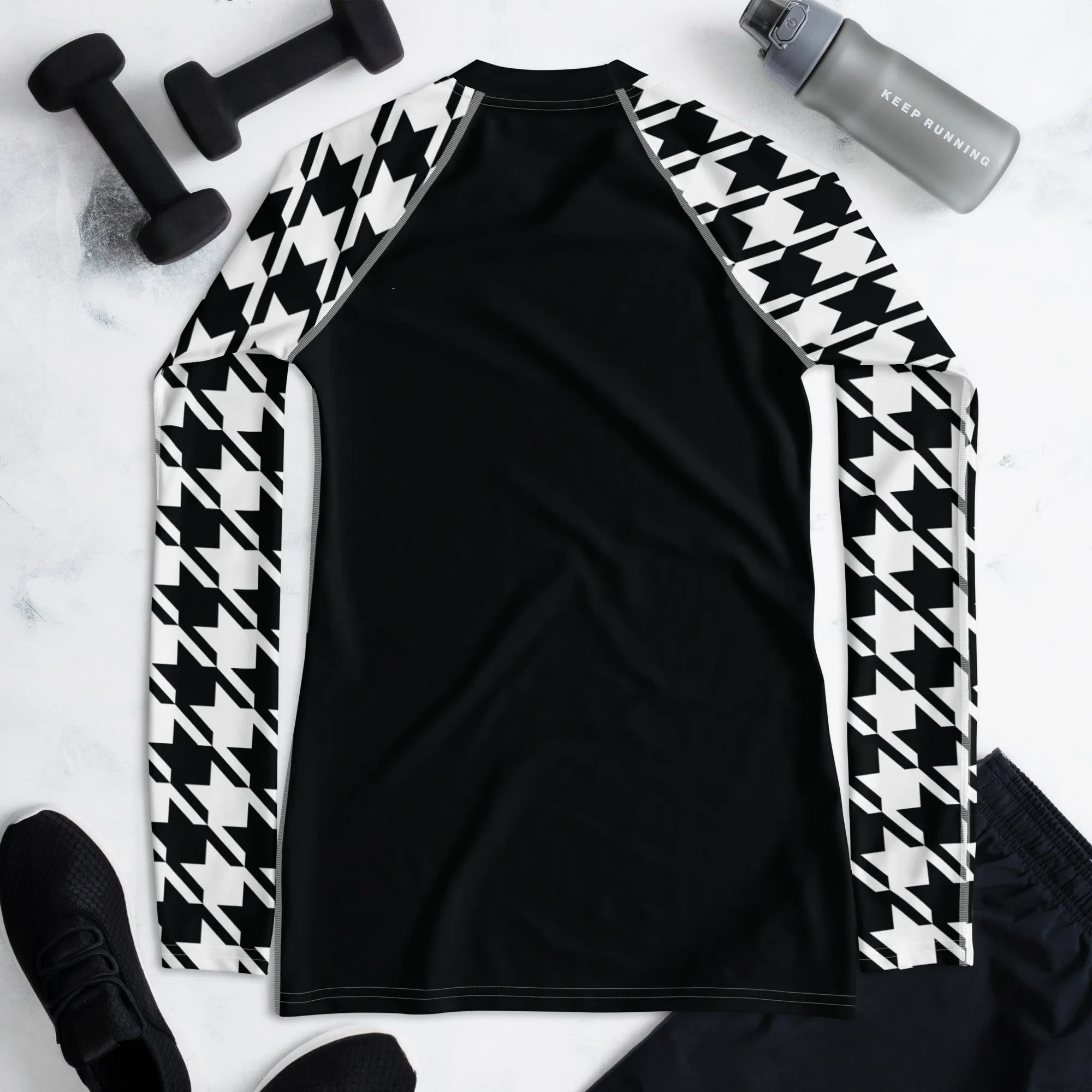 Graceful Strength: Women's Classic Judo Houndstooth BJJ Rash Guard Noir