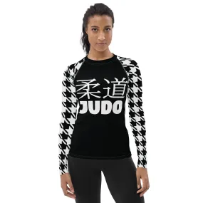 Graceful Strength: Women's Classic Judo Houndstooth BJJ Rash Guard Noir