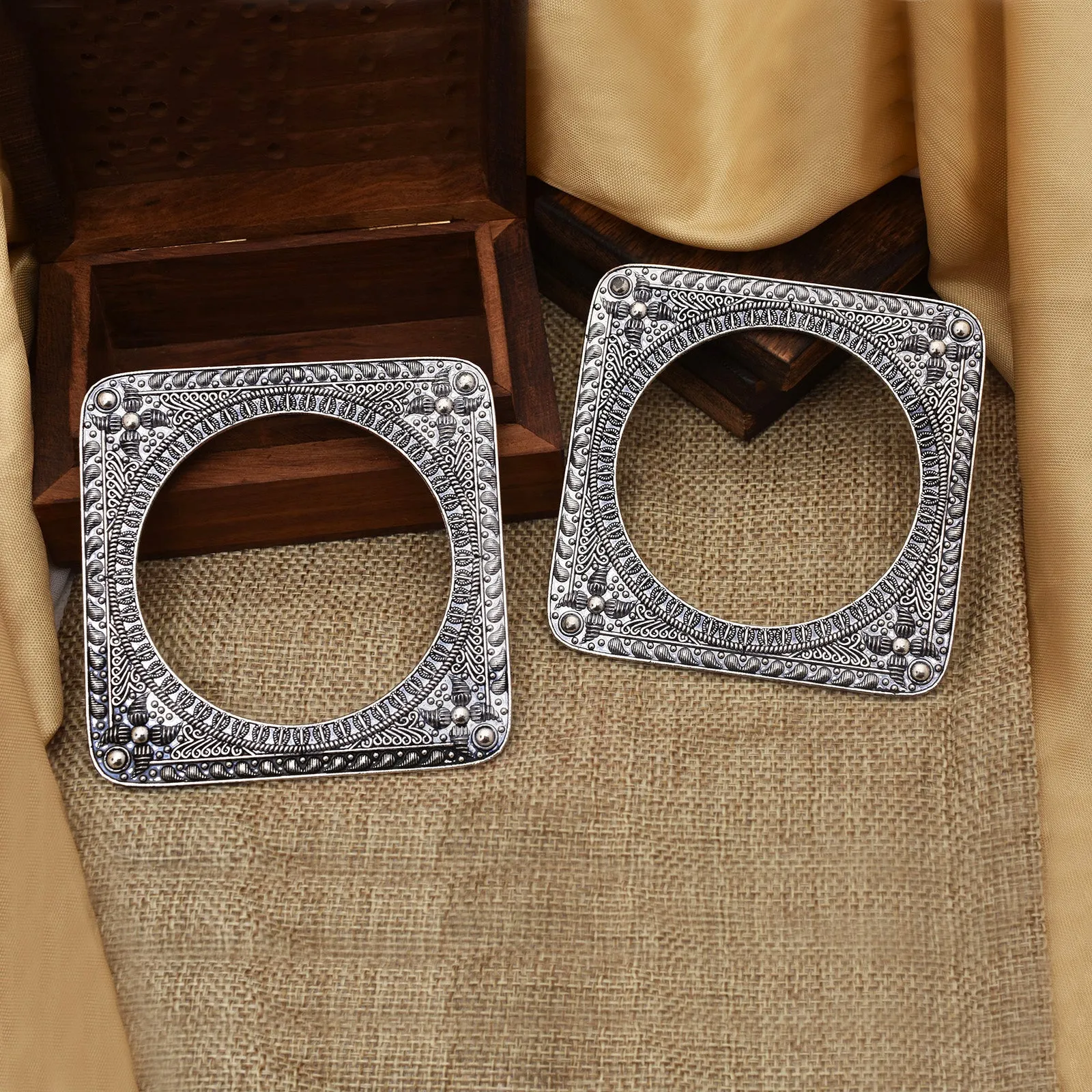 Gunjan A Pair of Kolhapuri Style German Silver Kada Bangles