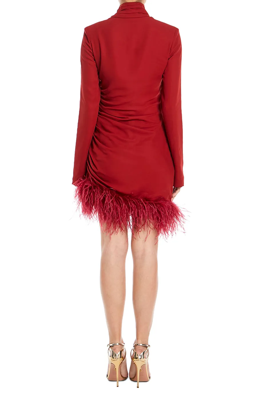 High Neck Mini Dress With Feather Hem