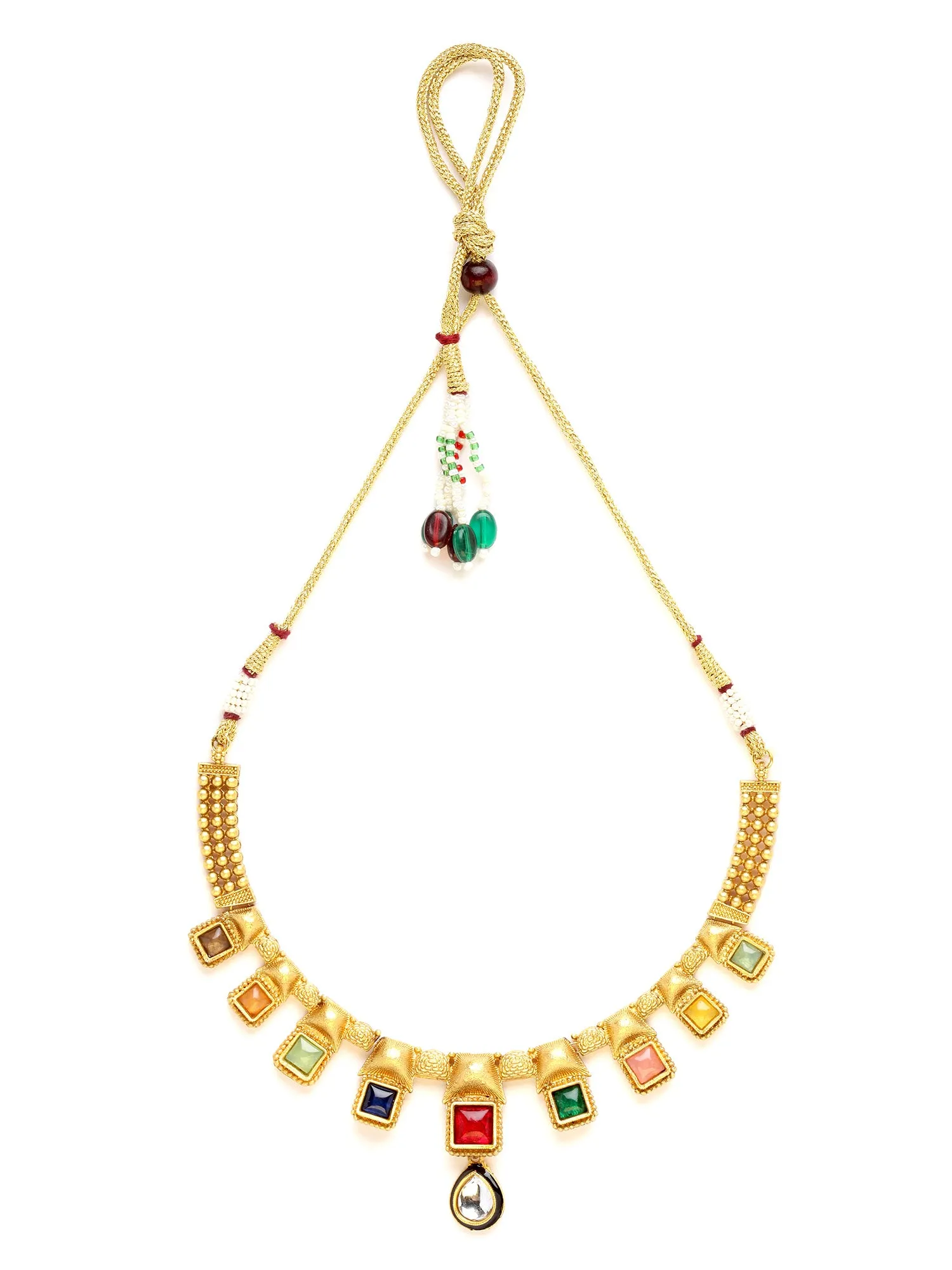 Karatcart Antique Gold Plated Multicolor Stones Studded Design Necklace Set