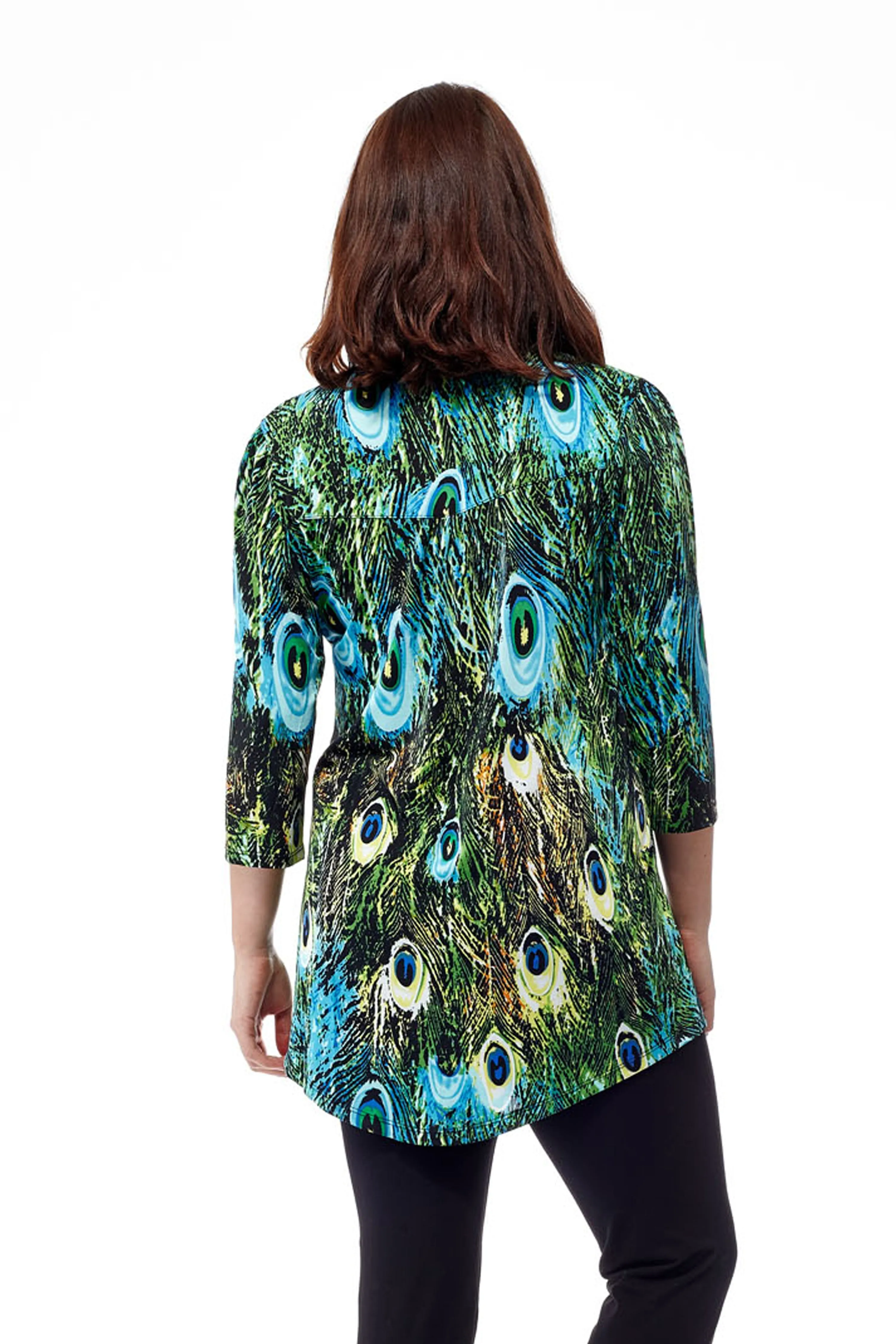 La Cera Pleat Front Printed Tunic Peacock