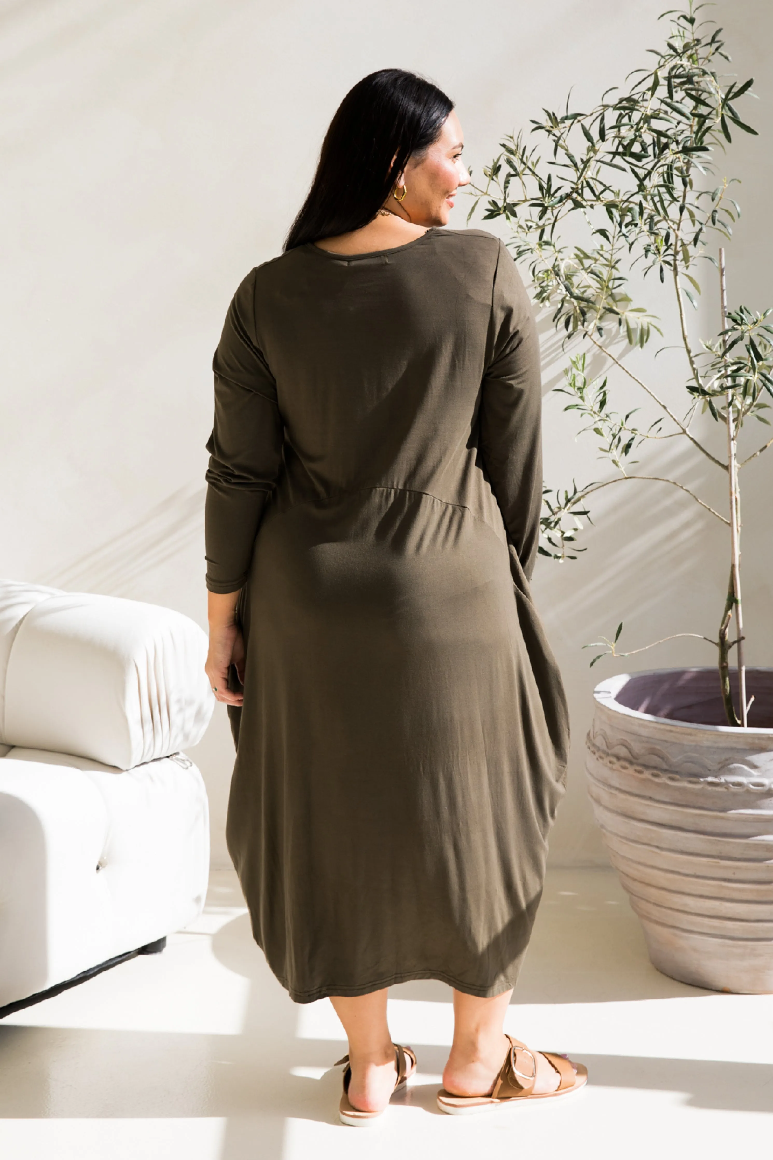 Long Sleeve Soho Dress in Moss Green