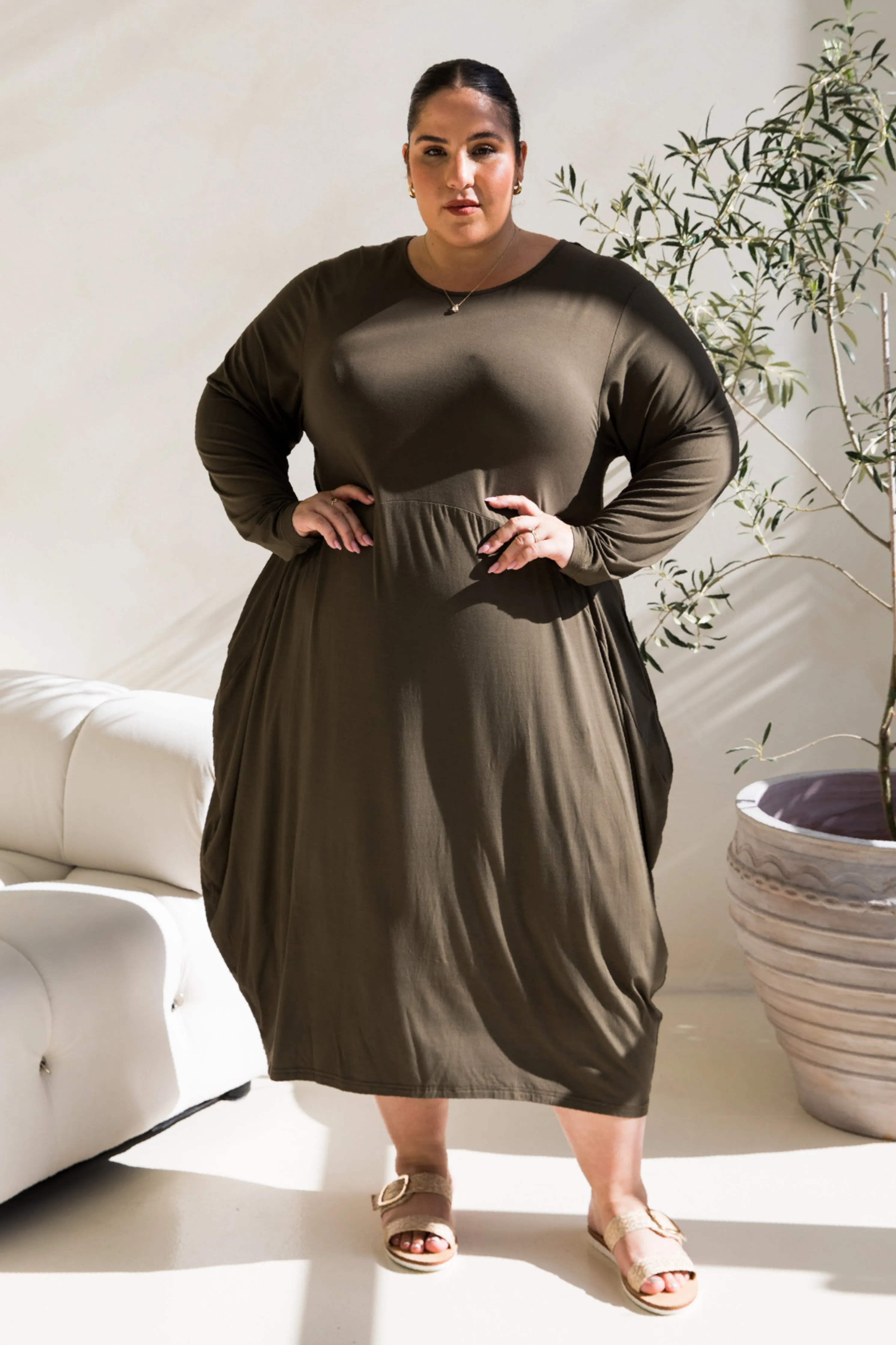 Long Sleeve Soho Dress in Moss Green