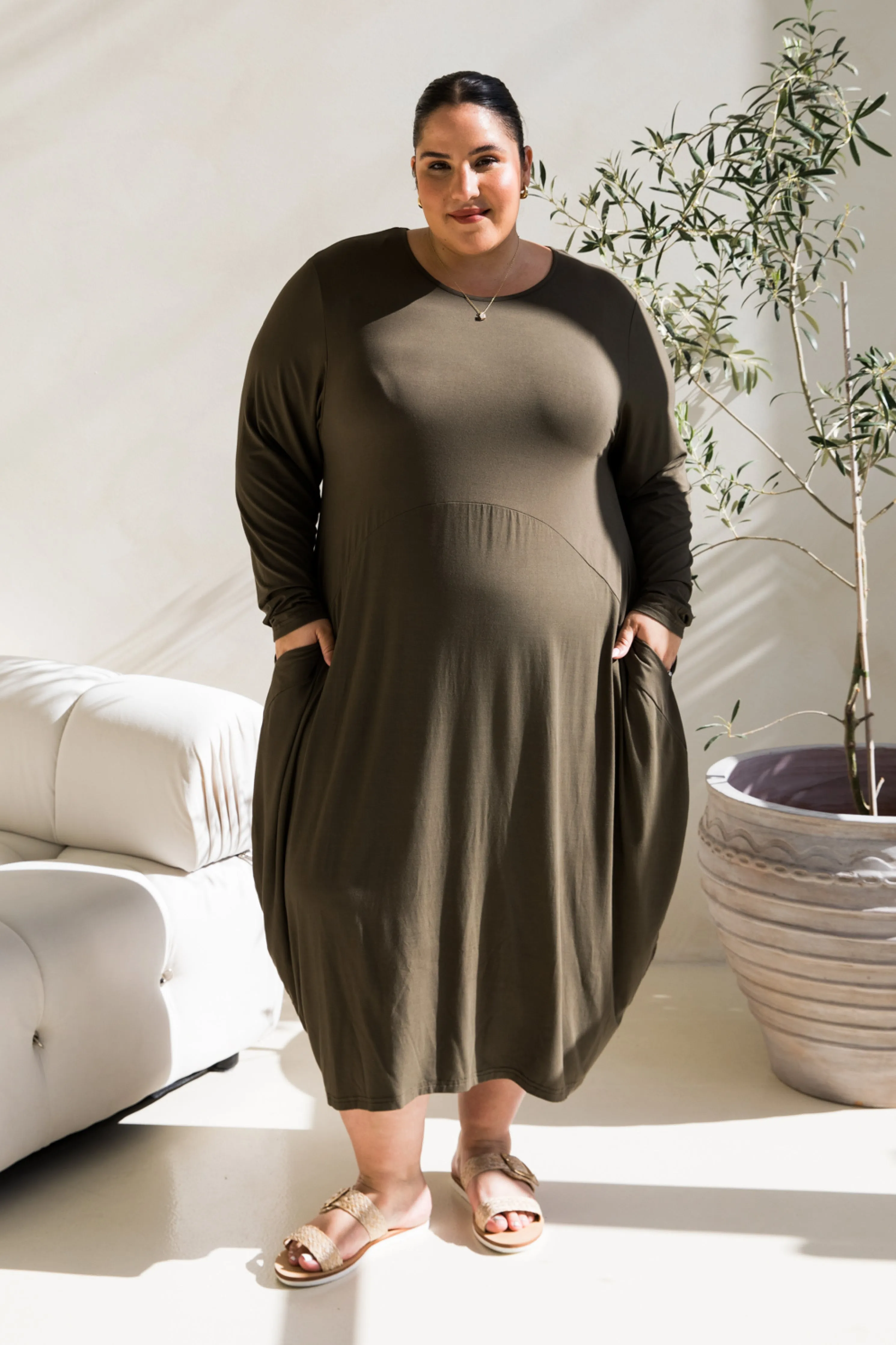 Long Sleeve Soho Dress in Moss Green