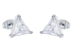 Mens 10mm Cubic Zirconia Stainless Steel Triangle Stud Earrings