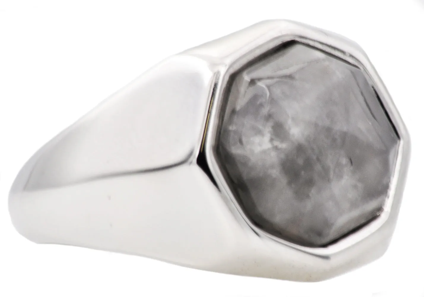 Mens Genuine Moonstone Stainless Steel Ring