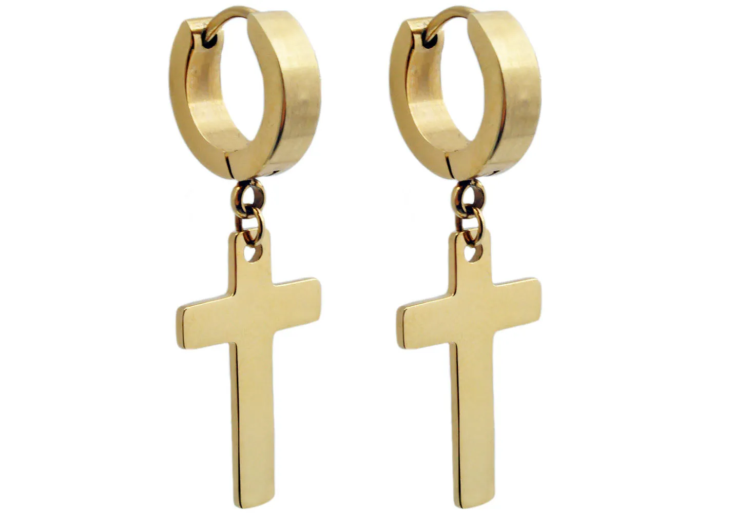 Men's Gold Stainless Steel Hoop Cross Earrings