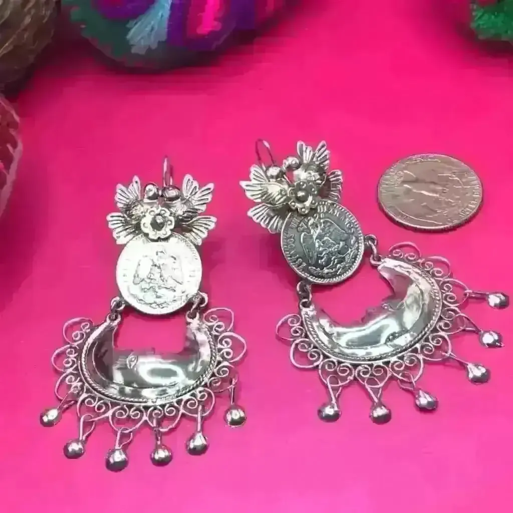 Mexican Mazahua silver earrings, handmade