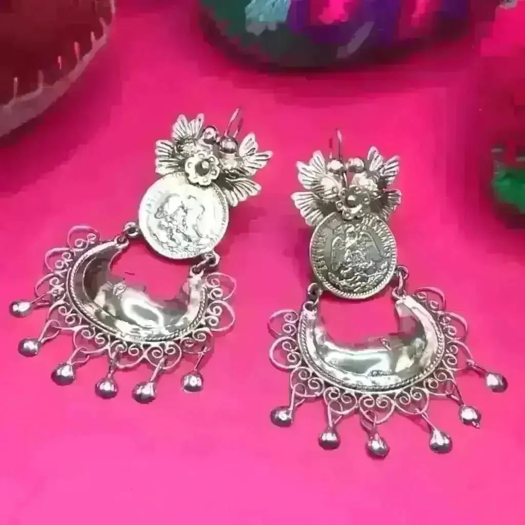 Mexican Mazahua silver earrings, handmade