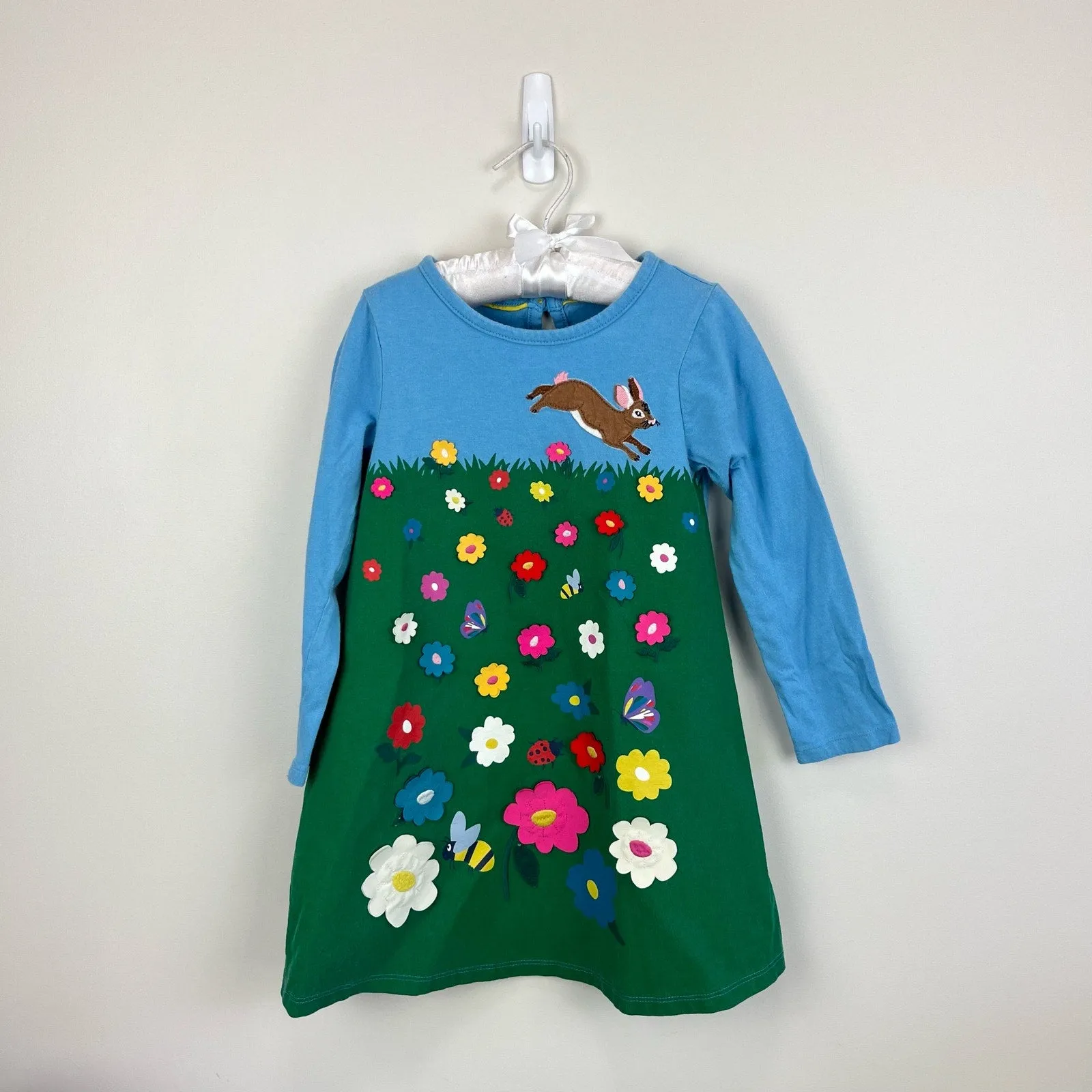 Mini Boden Jersey Flutter Dress Applique Flowers 3-4