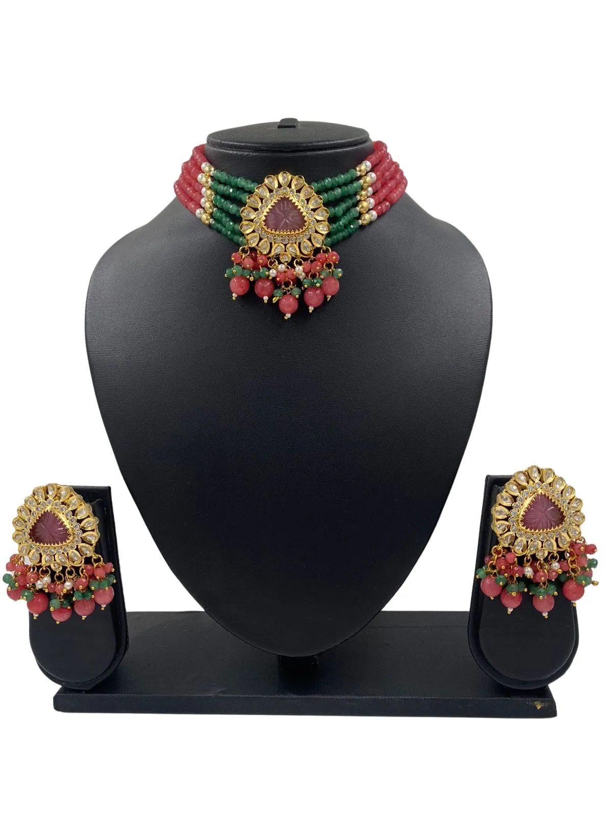 Modern Handcrafted Golden Kundan And Beads Choker Necklace Set For Women By Gehna Shop