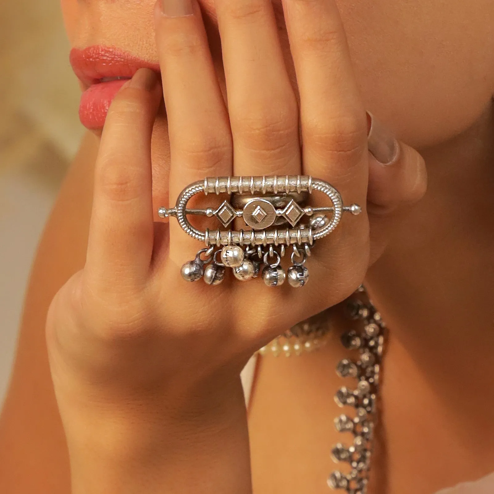 Moksha Silver Look Alike Adjustable Finger Ring