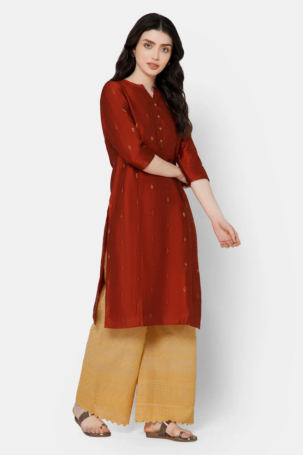 Mythri Women's Straight Ethnic kurta - Orange - KU63