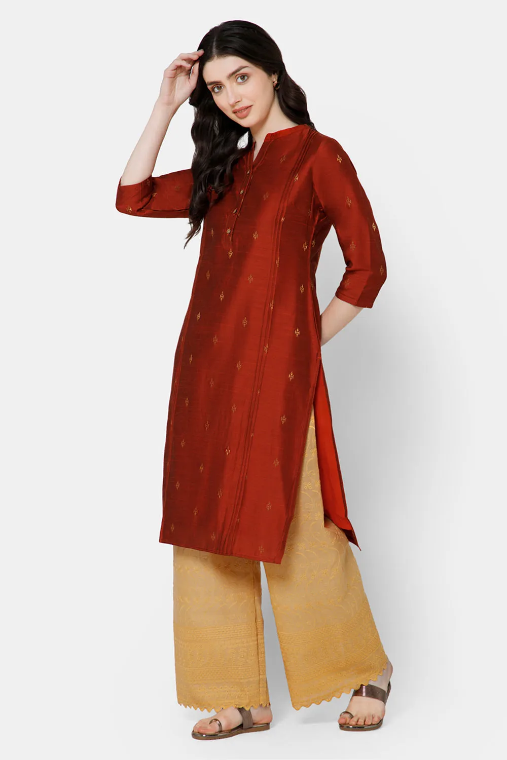 Mythri Women's Straight Ethnic kurta - Orange - KU63