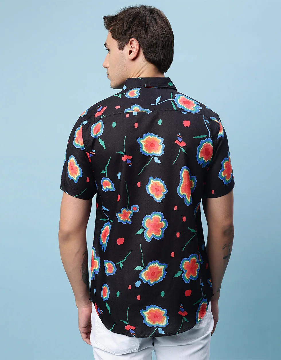 Navy Floral Printed Casual Shirt