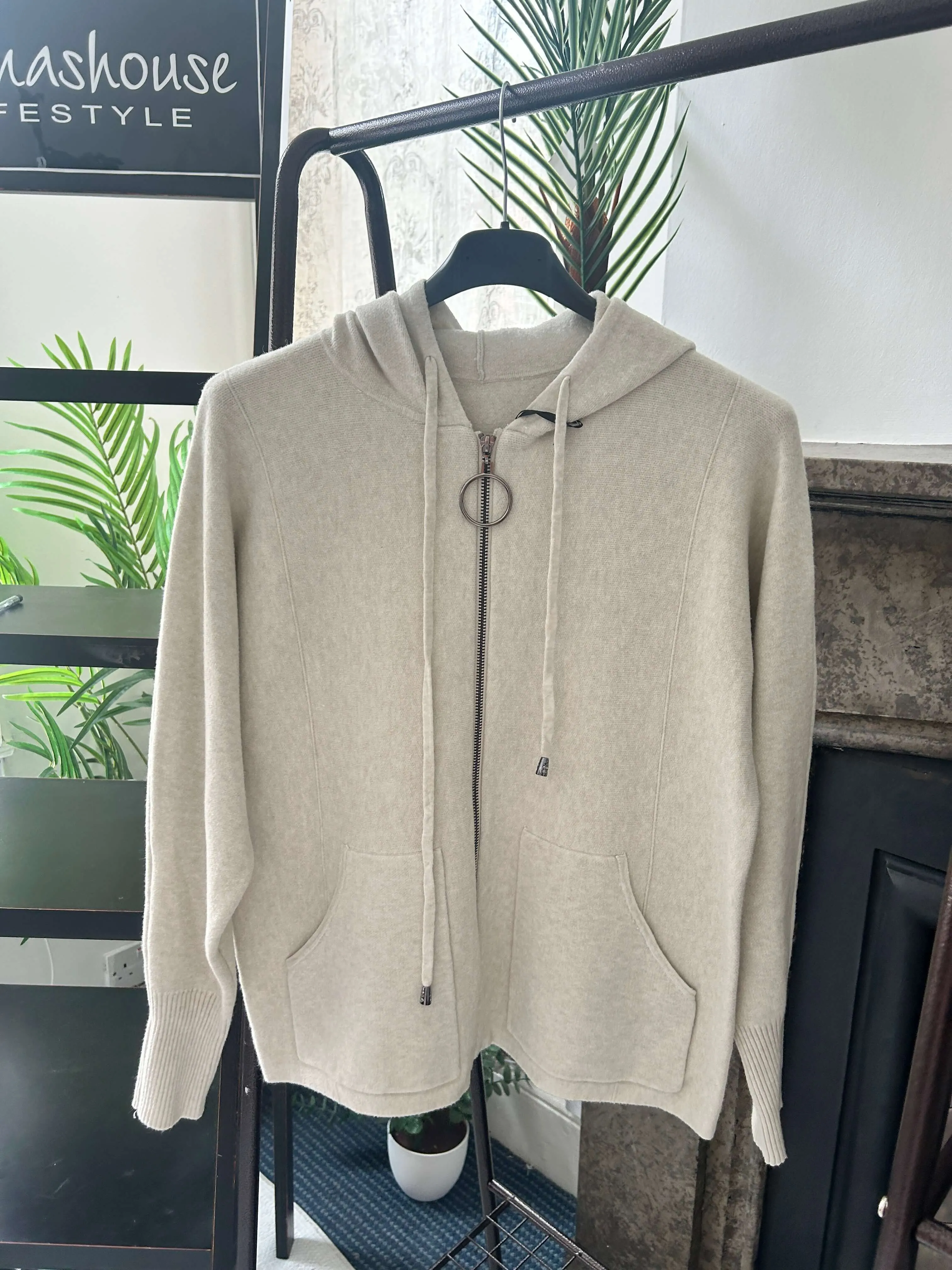 Neat Zip Through Hooded Cardigan with Pocket Detail