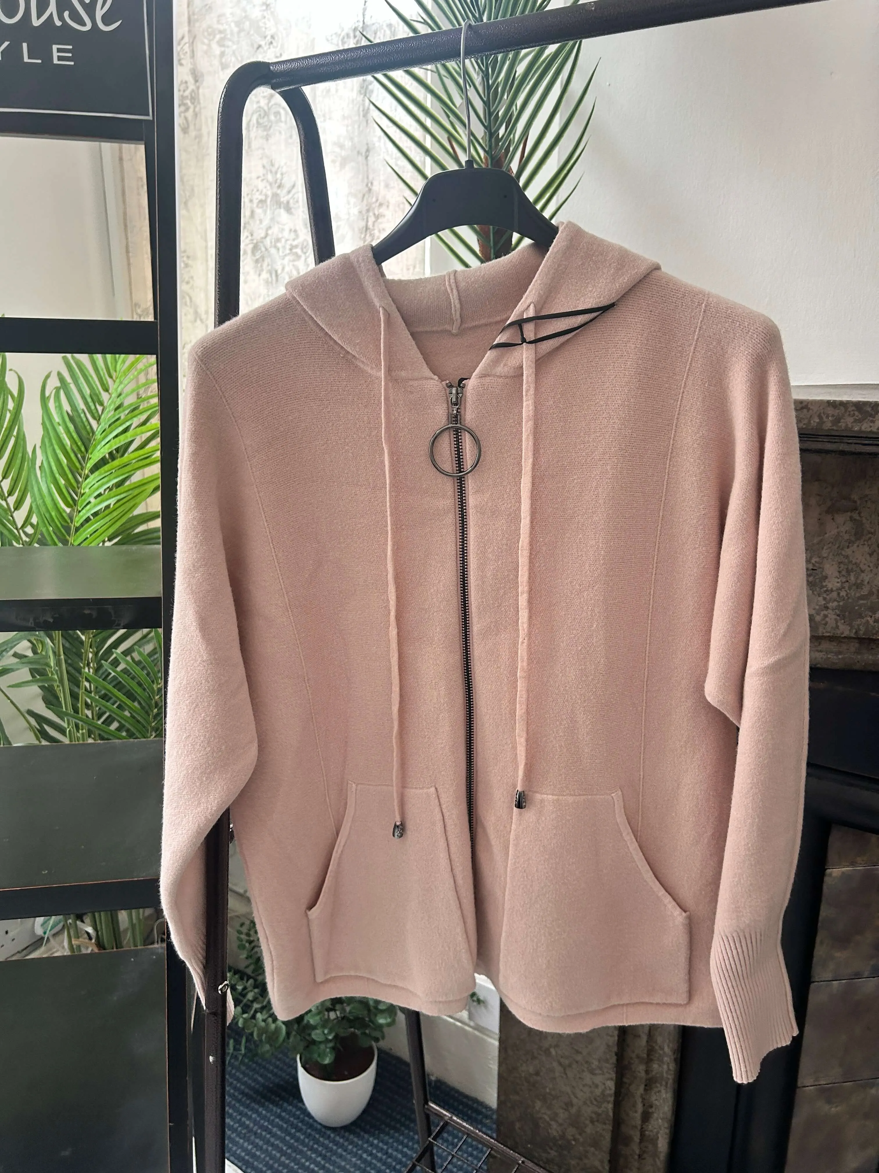 Neat Zip Through Hooded Cardigan with Pocket Detail