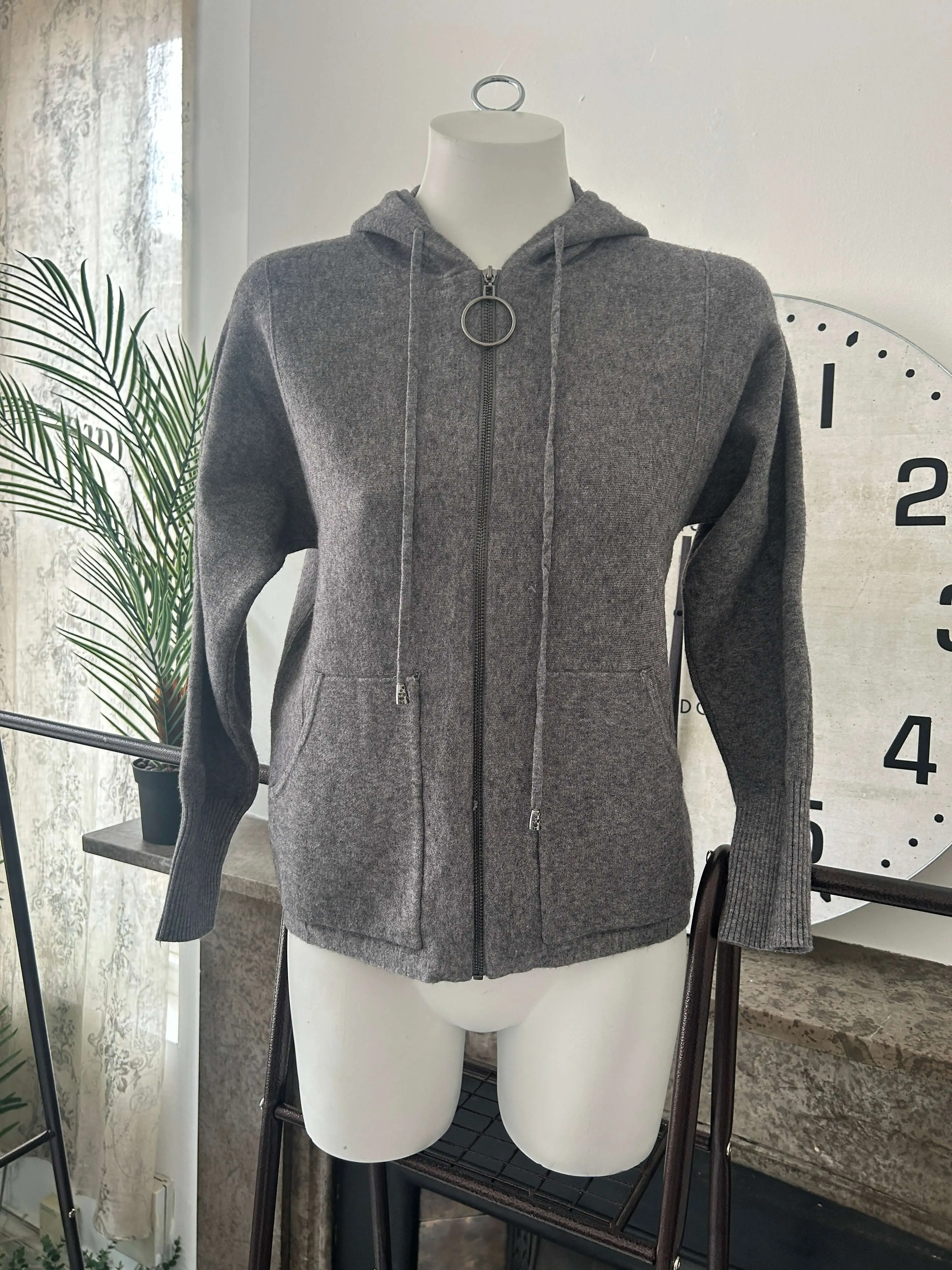 Neat Zip Through Hooded Cardigan with Pocket Detail