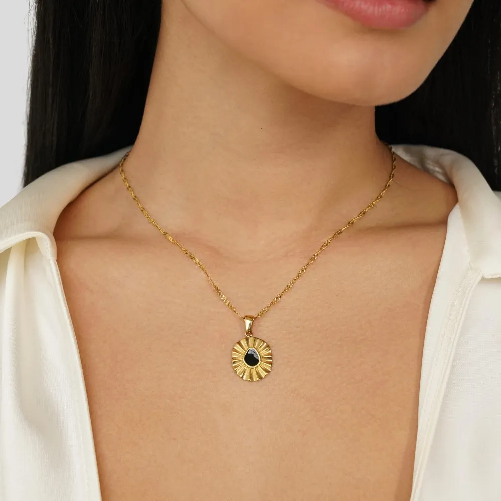 Onyx & Gold Coin Necklace