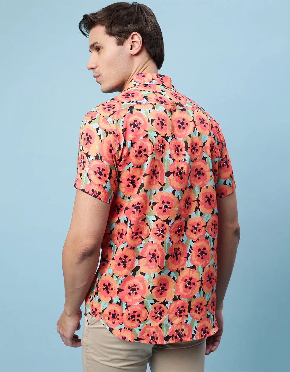 Pink Floral Printed Casual Shirt