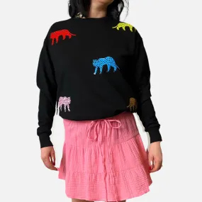 Poppy Ultra Chic Black Sweatshirt - Multi Colored Cheetahs