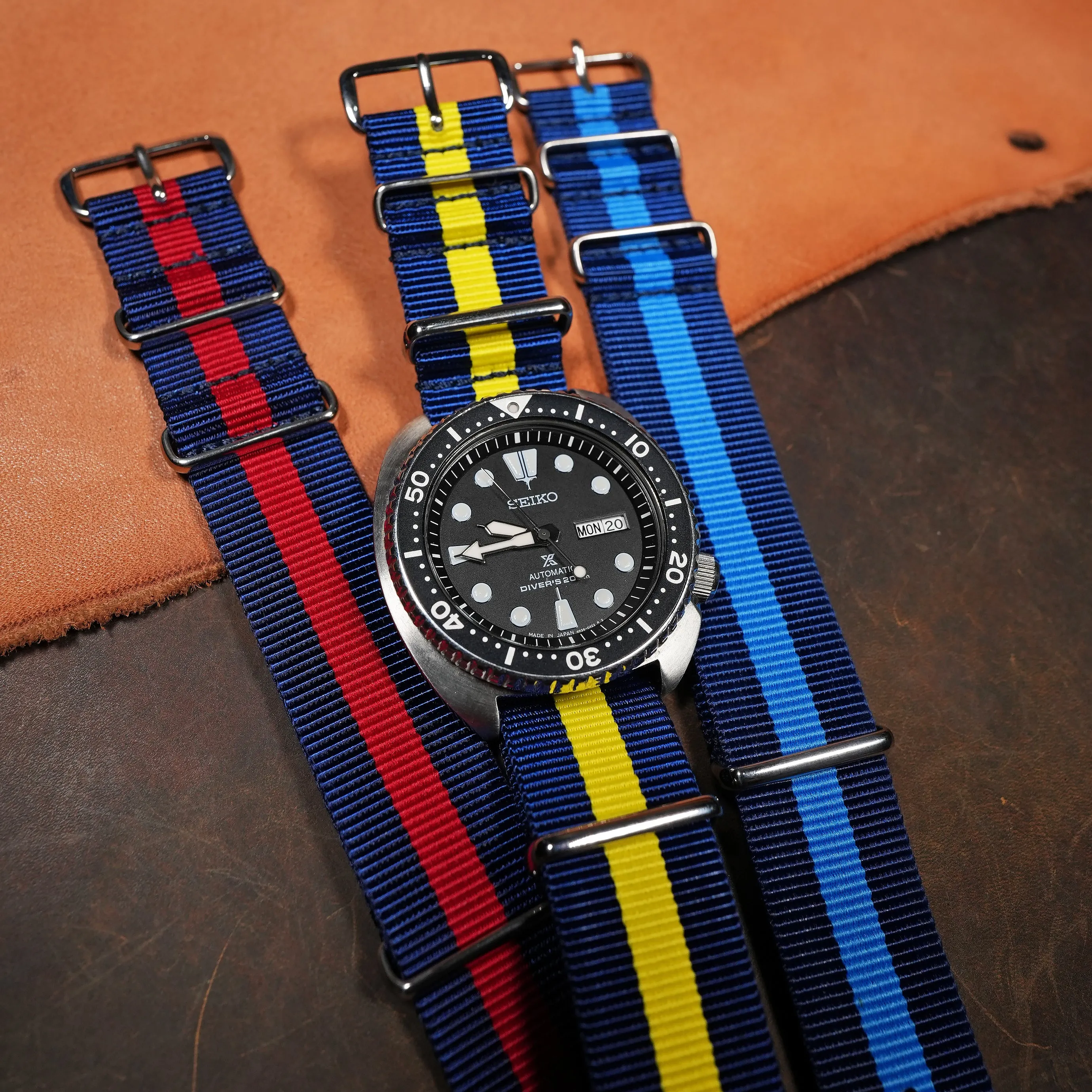 Premium Nato Strap in Navy Yellow