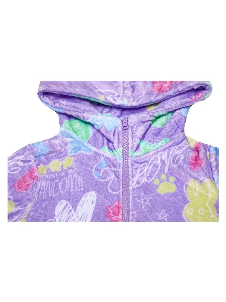 Purple Short Plush Printed Jacket【s0000005711】