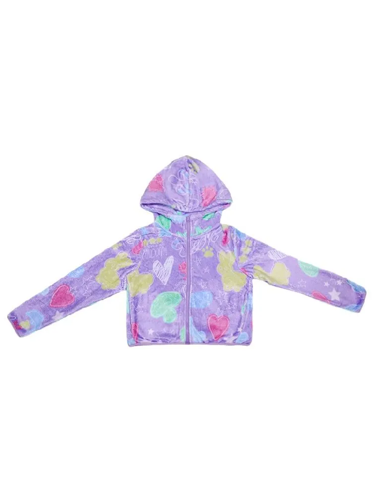 Purple Short Plush Printed Jacket【s0000005711】