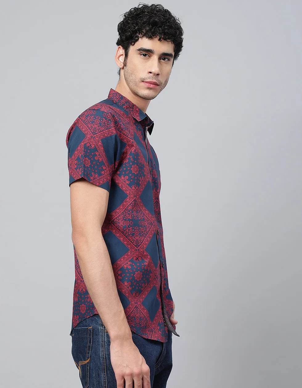 Red Geometric Printed Casual Shirt