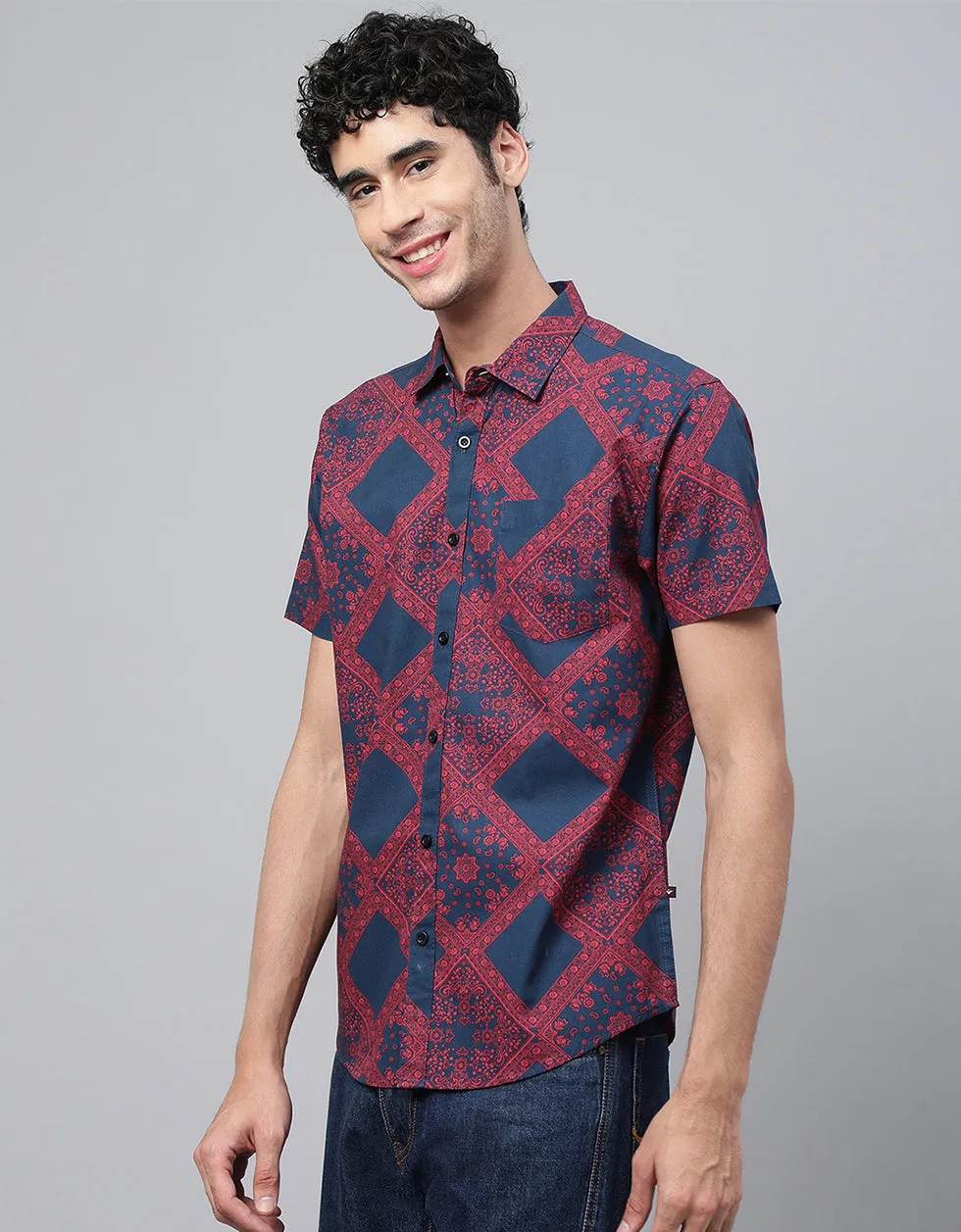 Red Geometric Printed Casual Shirt