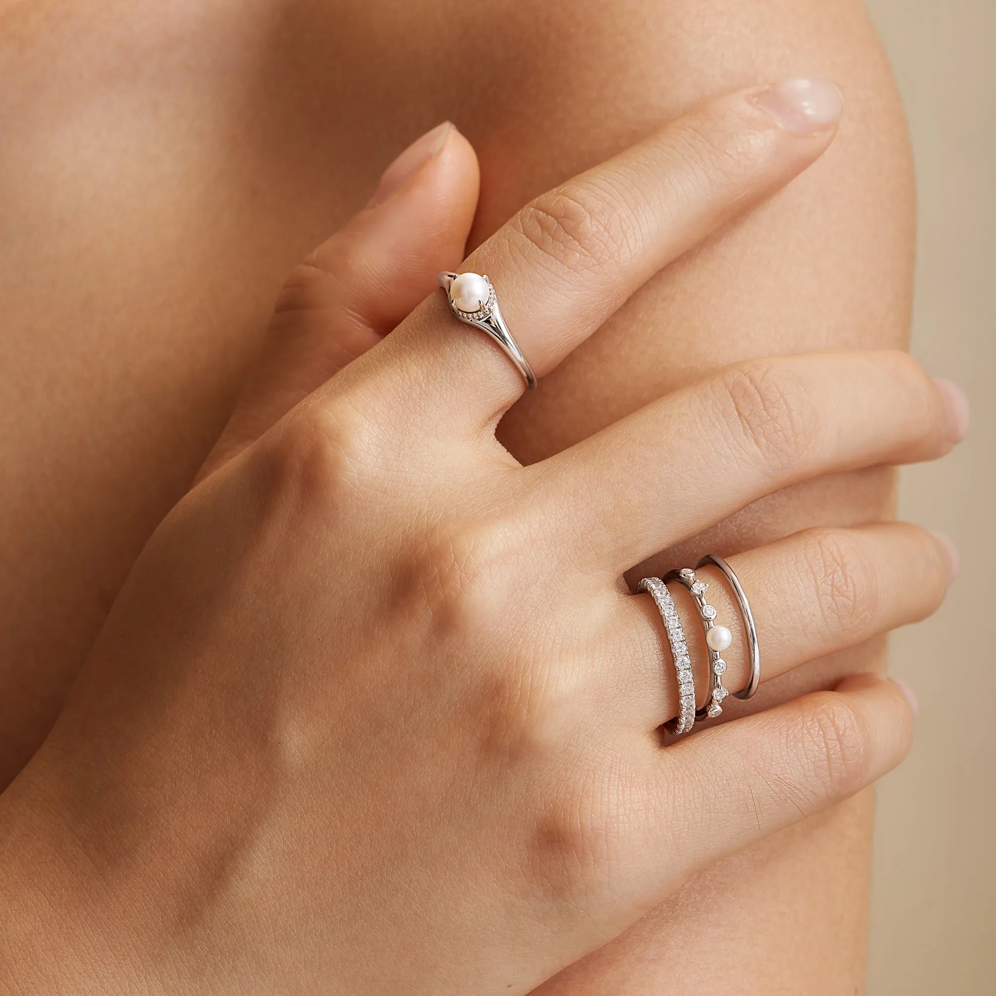 Silver Freshwater Pearl Stacking Ring