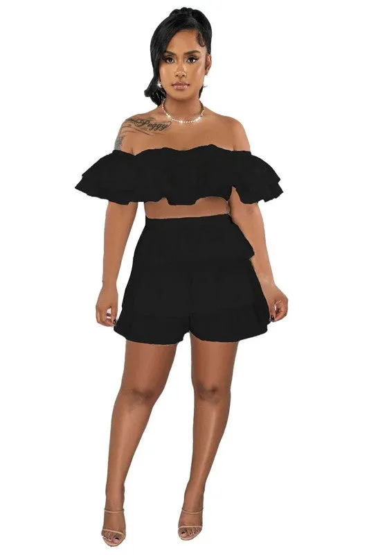 Sizzling Nights 2- Ruffled Halter Top with Matching Short