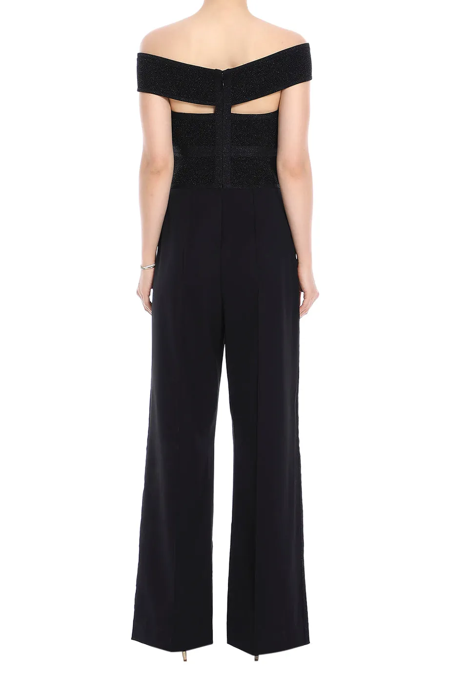 Textured Lurex Off Shoulder Jumpsuit